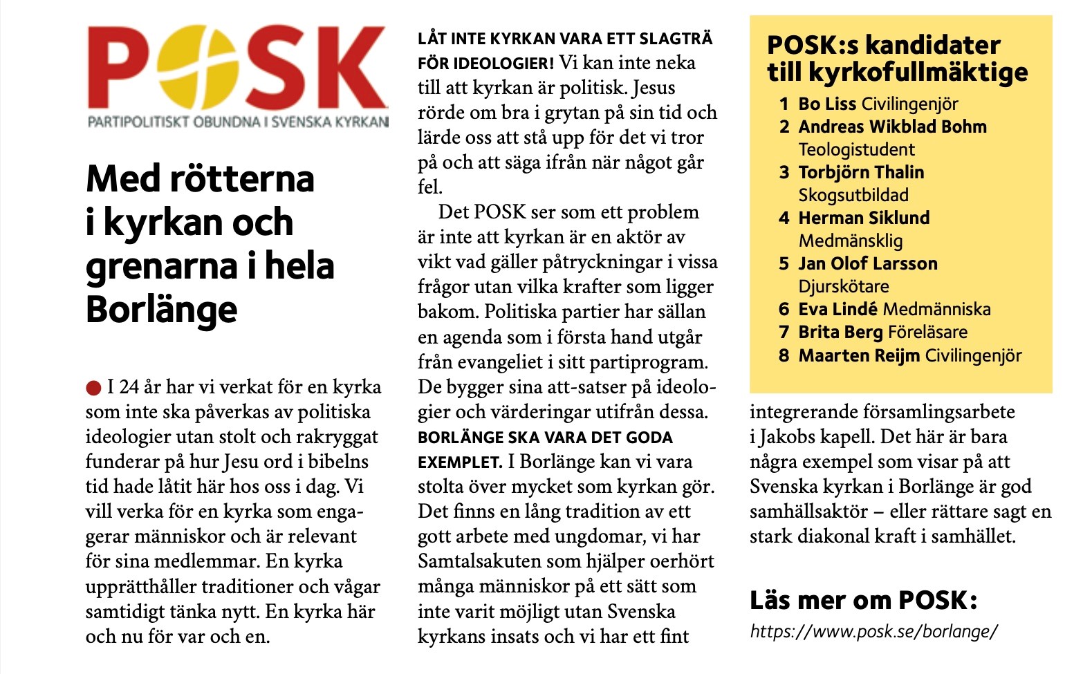 Annons i Kyrkovalstidningen 2021